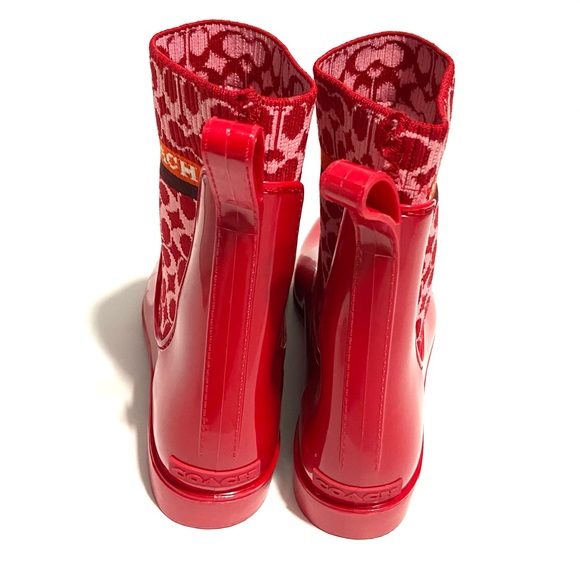 COACH Rivington Rain Boot Bootie Red Candy Apple Rubber NEW Women’s 8 - Picture 2 of 11